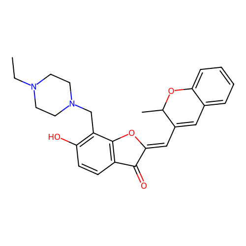 (2Z)-7-[(4-ethylpiperazin-1-yl)methyl]-6-hydroxy-2-[(2-methyl-2H-chromen-3-yl)methylidene]-1-benzofuran-3-one structure