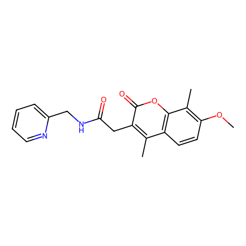 2-(7-methoxy-4,8-dimethyl-2-oxo-2H-chromen-3-yl)-N-(pyridin-2-ylmethyl)acetamide structure