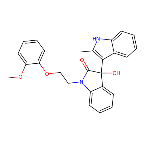 3-hydroxy-1-[2-(2-methoxyphenoxy)ethyl]-3-(2-methyl-1H-indol-3-yl)indol-2-one structure