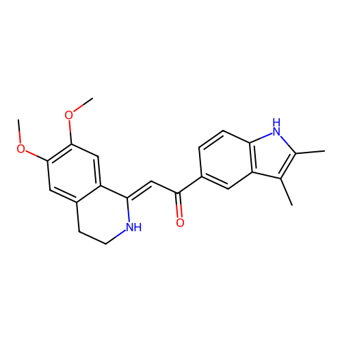 (2Z)-2-(6,7-dimethoxy-3,4-dihydro-2H-isoquinolin-1-ylidene)-1-(2,3-dimethyl-1H-indol-5-yl)ethanone structure