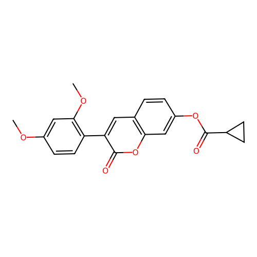 3-(2,4-dimethoxyphenyl)-2-oxo-2H-chromen-7-yl cyclopropanecarboxylate structure