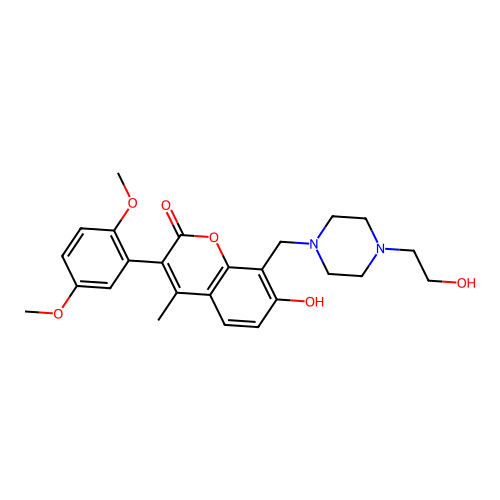 3-(2,5-dimethoxyphenyl)-7-hydroxy-8-((4-(2-hydroxyethyl)piperazin-1-yl)methyl)-4-methyl-2H-chromen-2-one structure