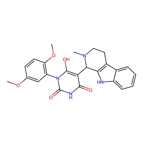 3-(2,5-dimethoxyphenyl)-6-hydroxy-5-(2-methyl-2,3,4,9-tetrahydro-1H-pyrido[3,4-b]indol-1-yl)pyrimidine-2,4(1H,3H)-dione structure