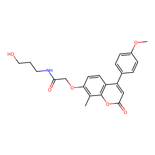 N-(3-hydroxypropyl)-2-((4-(4-methoxyphenyl)-8-methyl-2-oxo-2H-chromen-7-yl)oxy)acetamide structure