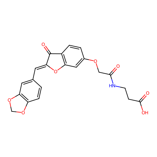 (Z)-3-(2-((2-(benzo[d][1,3]dioxol-5-ylmethylene)-3-oxo-2,3-dihydrobenzofuran-6-yl)oxy)acetamido)propanoic acid structure