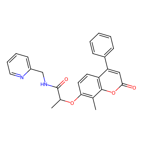 2-((8-methyl-2-oxo-4-phenyl-2H-chromen-7-yl)oxy)-N-(pyridin-2-ylmethyl)propanamide structure