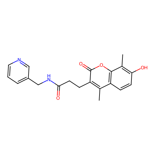 3-(7-hydroxy-4,8-dimethyl-2-oxo-2H-chromen-3-yl)-N-(pyridin-3-ylmethyl)propanamide structure
