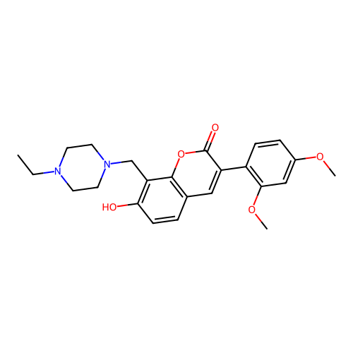3-(2,4-dimethoxyphenyl)-8-((4-ethylpiperazin-1-yl)methyl)-7-hydroxy-2H-chromen-2-one structure