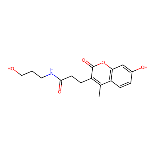 3-(7-hydroxy-4-methyl-2-oxo-2H-chromen-3-yl)-N-(3-hydroxypropyl)propanamide structure