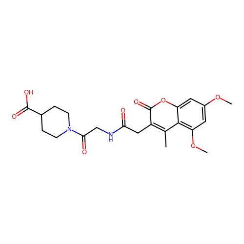 1-(2-(2-(5,7-dimethoxy-4-methyl-2-oxo-2H-chromen-3-yl)acetamido)acetyl)piperidine-4-carboxylic acid structure