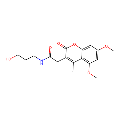 2-(5,7-dimethoxy-4-methyl-2-oxo-2H-chromen-3-yl)-N-(3-hydroxypropyl)acetamide structure