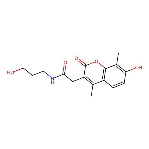 2-(7-hydroxy-4,8-dimethyl-2-oxo-2H-chromen-3-yl)-N-(3-hydroxypropyl)acetamide structure