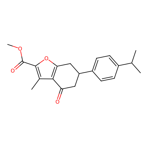 methyl 3-methyl-4-oxo-6-(4-propan-2-ylphenyl)-6,7-dihydro-5H-1-benzofuran-2-carboxylate structure