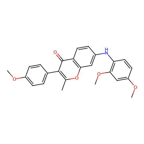 7-((2,4-dimethoxyphenyl)amino)-3-(4-methoxyphenyl)-2-methyl-4H-chromen-4-one structure