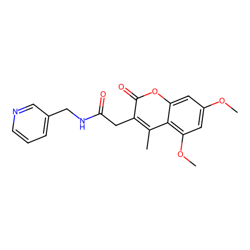2-(5,7-dimethoxy-4-methyl-2-oxo-2H-chromen-3-yl)-N-(pyridin-3-ylmethyl)acetamide structure