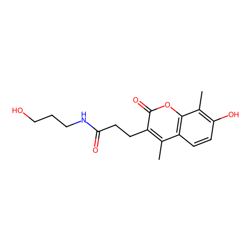 3-(7-hydroxy-4,8-dimethyl-2-oxo-2H-chromen-3-yl)-N-(3-hydroxypropyl)propanamide structure