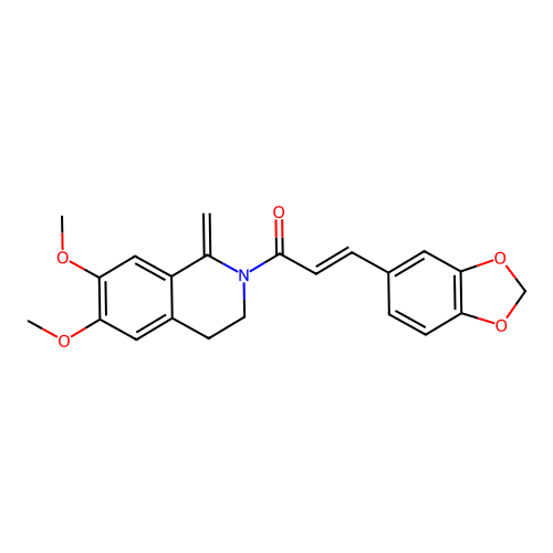 (2E)-3-(1,3-benzodioxol-5-yl)-1-(6,7-dimethoxy-1-methylidene-3,4-dihydroisoquinolin-2(1H)-yl)prop-2-en-1-one structure