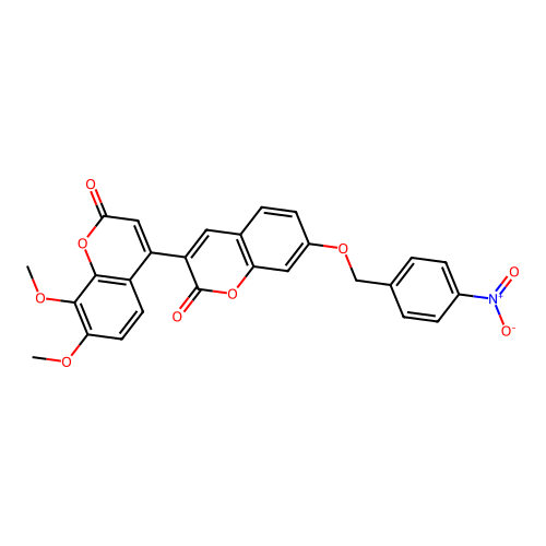 7',8'-dimethoxy-7-((4-nitrobenzyl)oxy)-2H,2'H-[3,4'-bichromene]-2,2'-dione structure