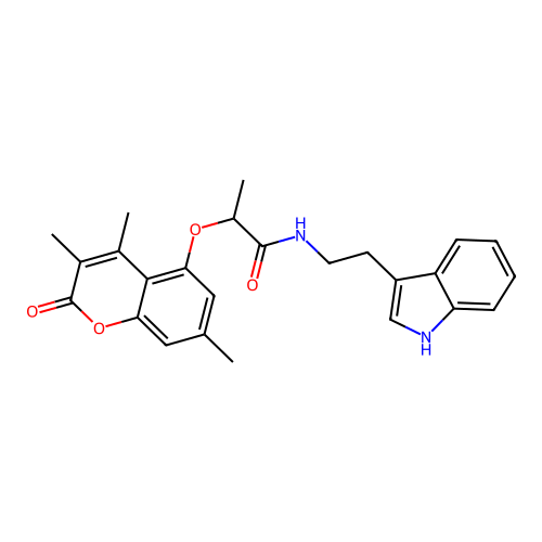 N-(2-(1H-indol-3-yl)ethyl)-2-((3,4,7-trimethyl-2-oxo-2H-chromen-5-yl)oxy)propanamide structure