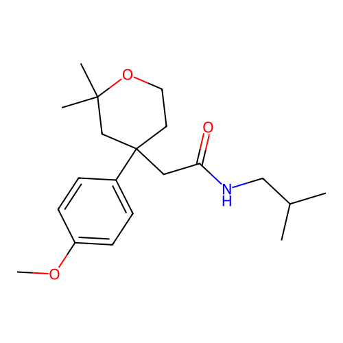 N-isobutyl-2-(4-(4-methoxyphenyl)-2,2-dimethyltetrahydro-2H-pyran-4-yl)acetamide structure