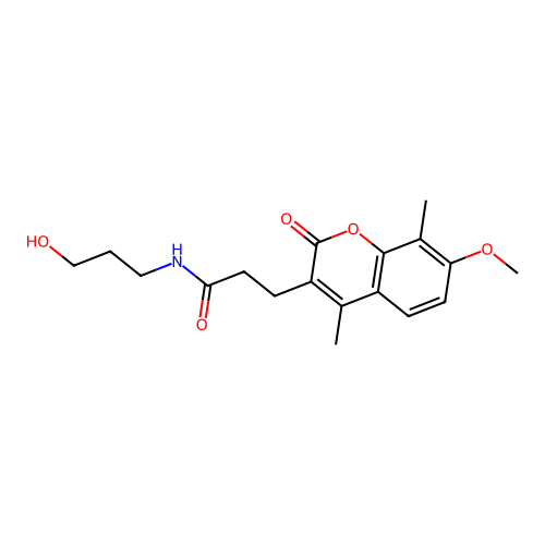 N-(3-hydroxypropyl)-3-(7-methoxy-4,8-dimethyl-2-oxo-2H-chromen-3-yl)propanamide structure