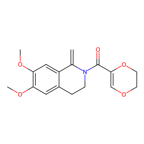 (5,6-dihydro-1,4-dioxin-2-yl)(6,7-dimethoxy-1-methylene-3,4-dihydroisoquinolin-2(1H)-yl)methanone structure