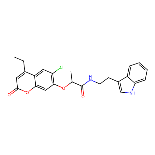 N-(2-(1H-indol-3-yl)ethyl)-2-((6-chloro-4-ethyl-2-oxo-2H-chromen-7-yl)oxy)propanamide structure