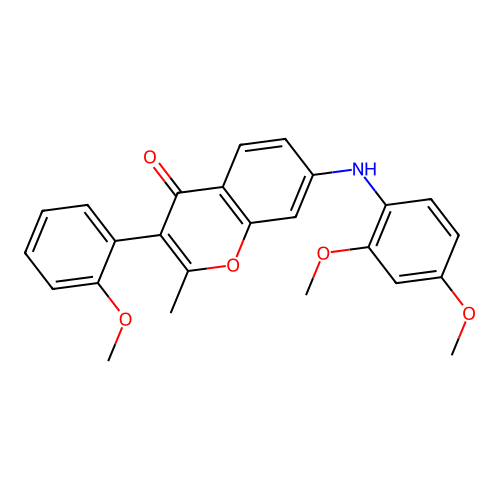 7-((2,4-dimethoxyphenyl)amino)-3-(2-methoxyphenyl)-2-methyl-4H-chromen-4-one structure