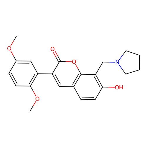 3-(2,5-dimethoxyphenyl)-7-hydroxy-8-(pyrrolidin-1-ylmethyl)-2H-chromen-2-one structure