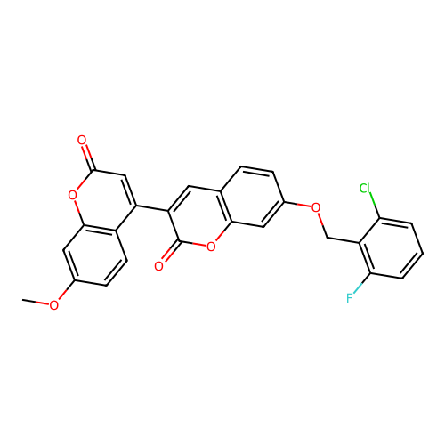 7-((2-chloro-6-fluorobenzyl)oxy)-7'-methoxy-2H,2'H-[3,4'-bichromene]-2,2'-dione structure