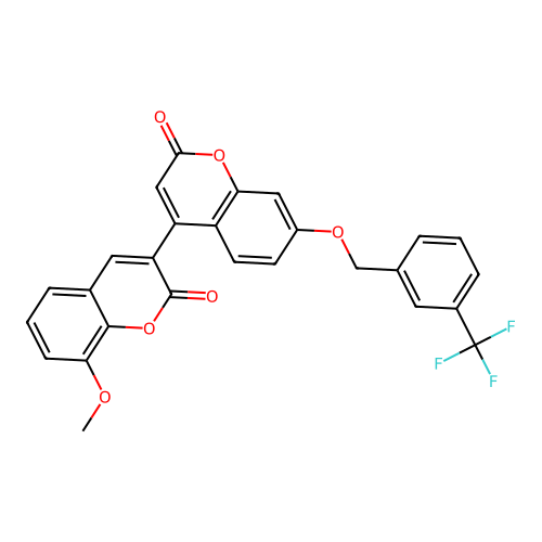 8-methoxy-7'-((3-(trifluoromethyl)benzyl)oxy)-2H,2'H-[3,4'-bichromene]-2,2'-dione structure