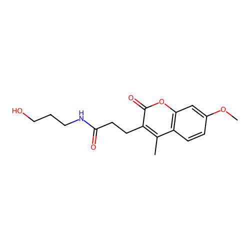 N-(3-hydroxypropyl)-3-(7-methoxy-4-methyl-2-oxo-2H-chromen-3-yl)propanamide structure