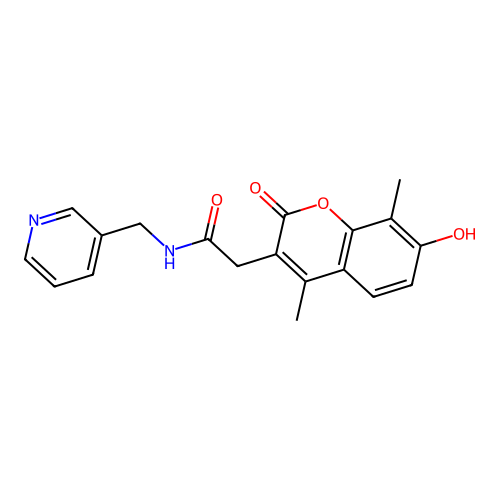 2-(7-hydroxy-4,8-dimethyl-2-oxo-2H-chromen-3-yl)-N-(pyridin-3-ylmethyl)acetamide structure