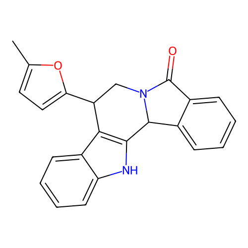 8-(5-methylfuran-2-yl)-7,8,13,13b-tetrahydro-5H-benzo[1,2]indolizino[8,7-b]indol-5-one structure