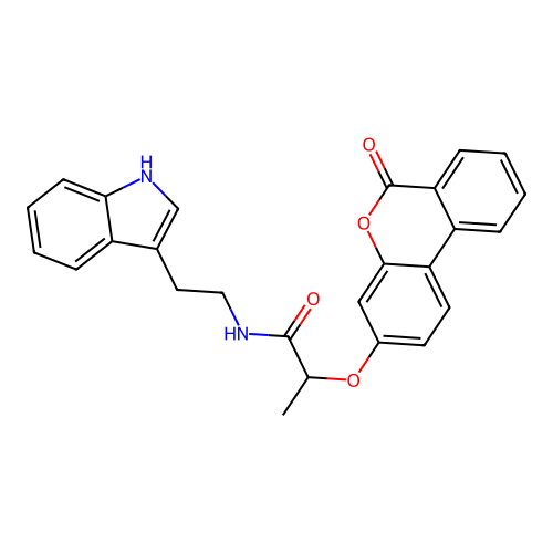 N-(2-(1H-indol-3-yl)ethyl)-2-((6-oxo-6H-benzo[c]chromen-3-yl)oxy)propanamide structure