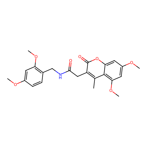 2-(5,7-dimethoxy-4-methyl-2-oxo-2H-chromen-3-yl)-N-(2,4-dimethoxybenzyl)acetamide structure