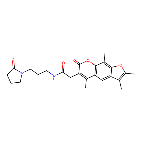 N-(3-(2-oxopyrrolidin-1-yl)propyl)-2-(2,3,5,9-tetramethyl-7-oxo-7H-furo[3,2-g]chromen-6-yl)acetamide structure
