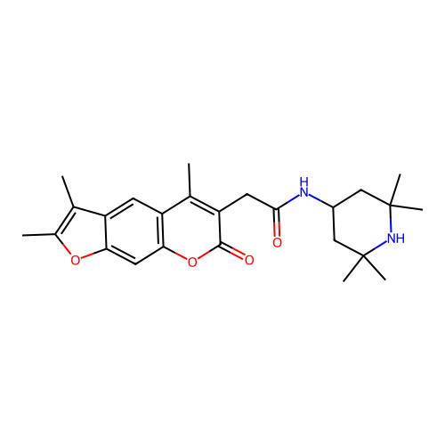 N-(2,2,6,6-tetramethylpiperidin-4-yl)-2-(2,3,5-trimethyl-7-oxo-7H-furo[3,2-g]chromen-6-yl)acetamide structure