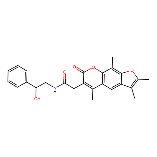 N-(2-hydroxy-2-phenylethyl)-2-(2,3,5,9-tetramethyl-7-oxo-7H-furo[3,2-g]chromen-6-yl)acetamide structure