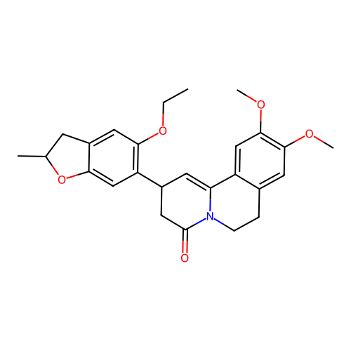 2-(5-ethoxy-2-methyl-2,3-dihydro-1-benzofuran-6-yl)-9,10-dimethoxy-2,3,6,7-tetrahydro-4H-pyrido[2,1-a]isoquinolin-4-one structure
