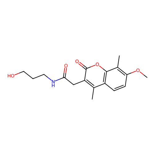 N-(3-hydroxypropyl)-2-(7-methoxy-4,8-dimethyl-2-oxo-2H-chromen-3-yl)acetamide structure
