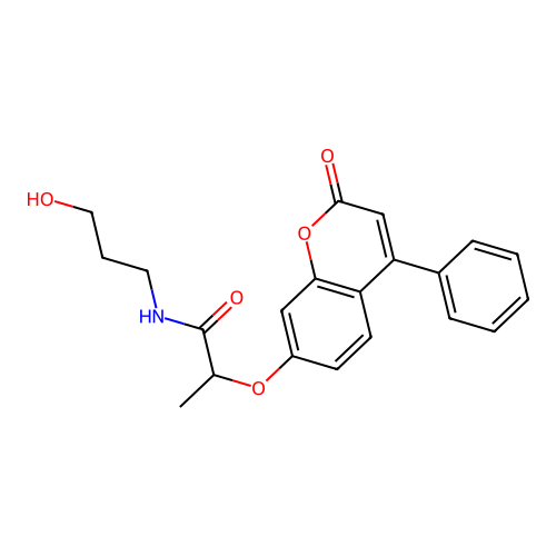 N-(3-hydroxypropyl)-2-((2-oxo-4-phenyl-2H-chromen-7-yl)oxy)propanamide structure