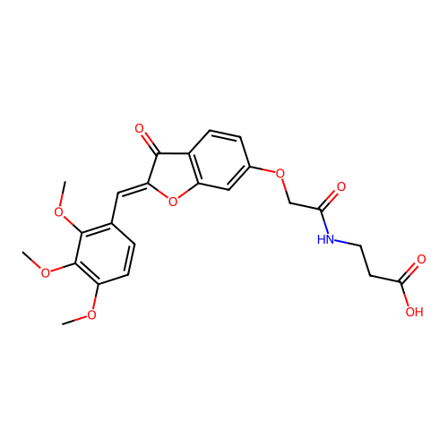 (Z)-3-(2-((3-oxo-2-(2,3,4-trimethoxybenzylidene)-2,3-dihydrobenzofuran-6-yl)oxy)acetamido)propanoic acid structure