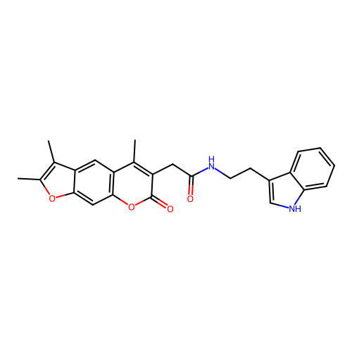 N-(2-(1H-indol-3-yl)ethyl)-2-(2,3,5-trimethyl-7-oxo-7H-furo[3,2-g]chromen-6-yl)acetamide structure