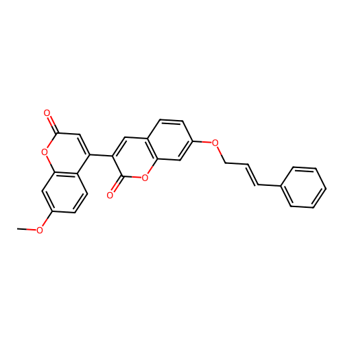 7-(cinnamyloxy)-7'-methoxy-2H,2'H-[3,4'-bichromene]-2,2'-dione structure