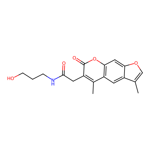 2-(3,5-dimethyl-7-oxo-7H-furo[3,2-g]chromen-6-yl)-N-(3-hydroxypropyl)acetamide structure