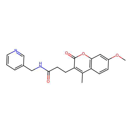 3-(7-methoxy-4-methyl-2-oxo-2H-chromen-3-yl)-N-(pyridin-3-ylmethyl)propanamide structure
