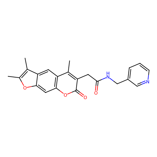 N-(pyridin-3-ylmethyl)-2-(2,3,5-trimethyl-7-oxo-7H-furo[3,2-g]chromen-6-yl)acetamide structure