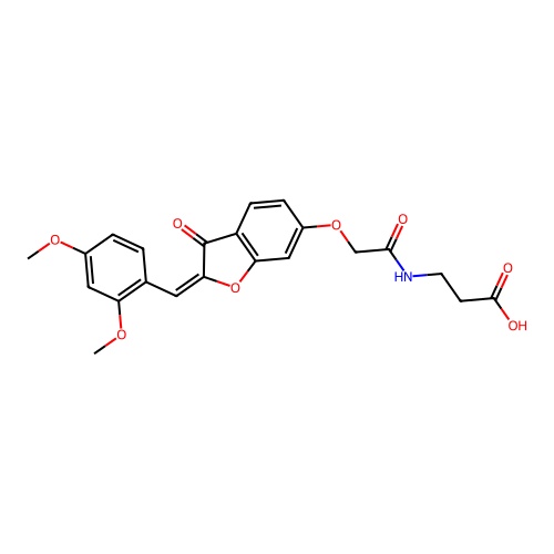 (E)-3-(2-((2-(2,4-dimethoxybenzylidene)-3-oxo-2,3-dihydrobenzofuran-6-yl)oxy)acetamido)propanoic acid structure