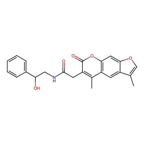 2-(3,5-dimethyl-7-oxo-7H-furo[3,2-g]chromen-6-yl)-N-(2-hydroxy-2-phenylethyl)acetamide structure